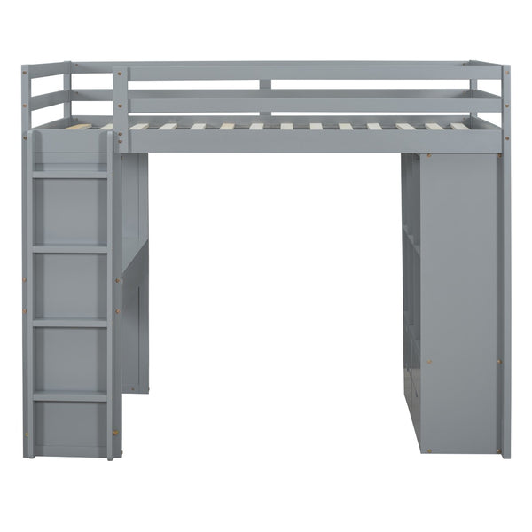 English Elm Twin Loft Bed with Built-in Desk Open Shelving and Led Lighting for Kids Rooms Gray LT000366AAE