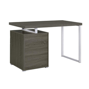 English Elm 3-drawer Office Desk with Spacious Work Surface, Metal Frame Accent, File Cabinet & Sleek Storage Appeal Grey B016P163568
