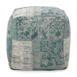 English Elm Ocean Square Pouf Teal Beige - Versatile 16" Fabric Ottoman Floor Cushion, Polystyrene Fill, 200lb Capacity B181P162903