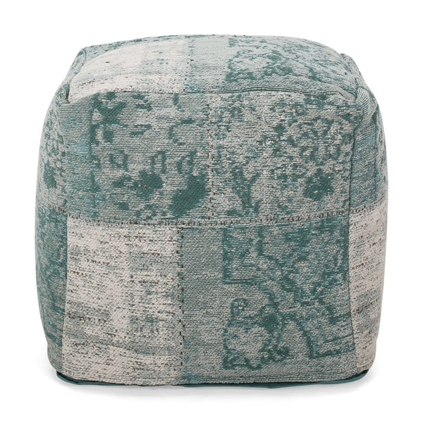 English Elm Ocean Square Pouf Teal Beige - Versatile 16" Fabric Ottoman Floor Cushion, Polystyrene Fill, 200lb Capacity B181P162903