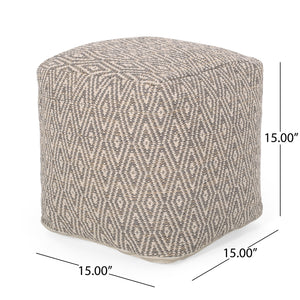 English Elm Amuleto Hand Loomed Cotton Pouf with Subtle Diamond Pattern, Soft Durable Fabric, 250 lb Capacity Beige+yellow B181P162897