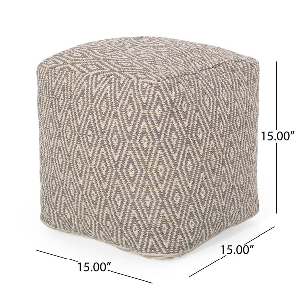 English Elm Amuleto Hand Loomed Cotton Pouf with Subtle Diamond Pattern, Soft Durable Fabric, 250 lb Capacity Beige+yellow B181P162897