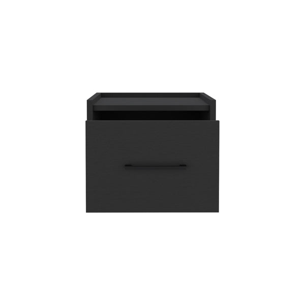 English Elm Floating Nightstand with Drawer and Open Shelf, Wall-Mounted Minimalist Design for Small Spaces Black 17 L x 16 W x 5 H B097P163093