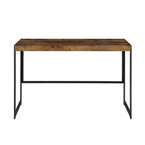 English Elm Writing Desk Antique Nutmeg with Gunmetal Frame — Compact Rustic-Modern Computer Table for Small Spaces, Laptop & Study Use B016P163679