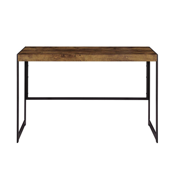 English Elm Writing Desk Antique Nutmeg with Gunmetal Frame — Compact Rustic-Modern Computer Table for Small Spaces, Laptop & Study Use B016P163679
