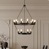 English Elm (New Sku:W1340P206659) Retro Style Large 2-Tier Circular Ceiling Ironwork Chandelier