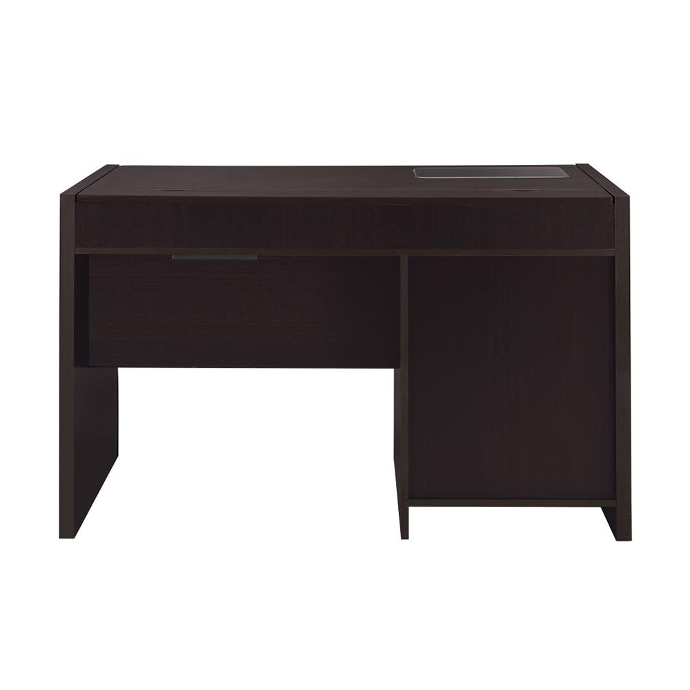 English Elm Connect-it Cappuccino Office Desk with Tempered Glass, Lift-Top Power Outlet, 3 Drawers & Cabinet B016P163683