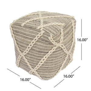 English Elm Rope Square Pouf Gray and Ivory Wool Ottoman Floor Cushion 20" Cube Polystyrene Beads, 200lb Cap B181P162888