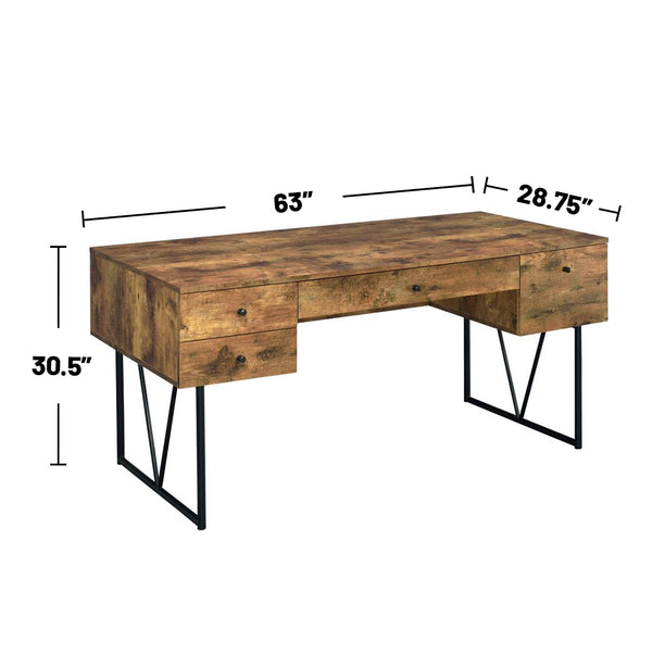 English Elm 4-Drawer Industrial Writing Desk in Antique Nutmeg & Black with Metal Frame, 4 Storage Drawers & Open Shelf — Stylish Home Office Centerpiece B016P164169