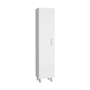 English Elm Storage Cabinet with Four Interior Shelves, Three Broom Hangers, Metal Legs for Organized Storage White 71.65 L x 20.86 W x 3.94 H B097133209