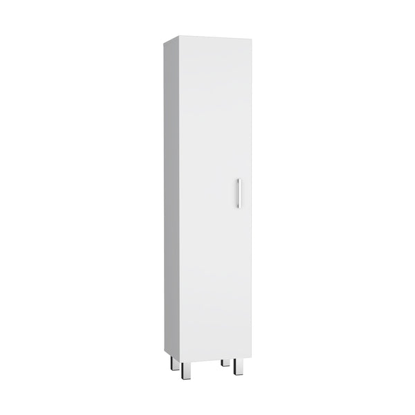 English Elm Storage Cabinet with Four Interior Shelves, Three Broom Hangers, Metal Legs for Organized Storage White 71.65 L x 20.86 W x 3.94 H B097133209