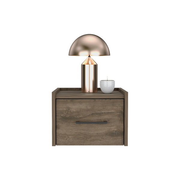 English Elm Floating Nightstand with Drawer and Open Shelf, Wall-Mounted Minimalist Design for Small Spaces Dark Brown 17 L x 16 W x 5 H B097P163092