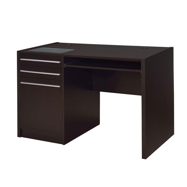English Elm Connect-it Cappuccino Office Desk with Tempered Glass, Lift-Top Power Outlet, 3 Drawers & Cabinet B016P163683