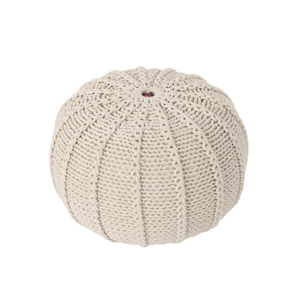 English Elm Bordeaux Knitted Cotton Pouf - Stylish Beige Ottoman & Floor Cushion For Cozy Home Decor Accents B181P162840