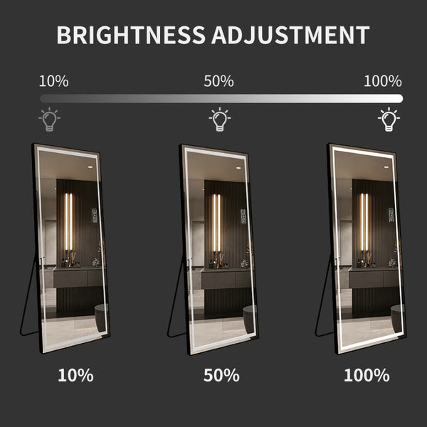 English Elm Led Lighted Floor Mirror Aluminum Frame Full Body Dressing Bedroom Standing Vanity W2071124505