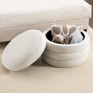English Elm 007-velvet Round Storage Ottoman Wooden Base Reversible Lid Plush Bedroom Accent W527121976