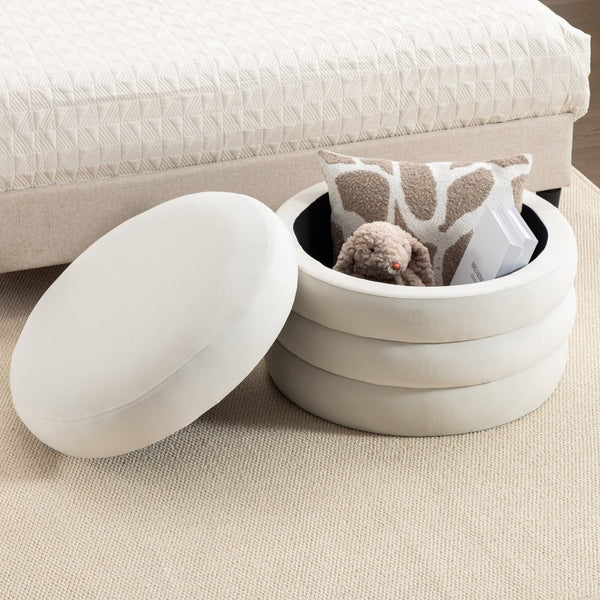 English Elm 007-velvet Round Storage Ottoman Wooden Base Reversible Lid Plush Bedroom Accent W527121976