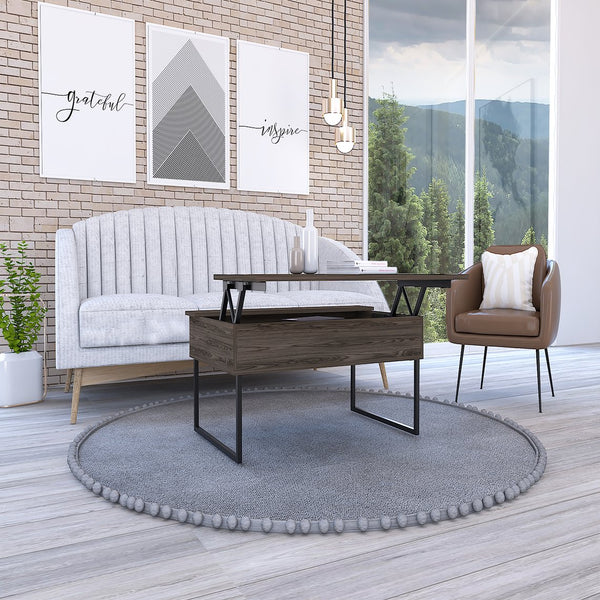 English Elm Lift Top Coffee Table with Hidden Storage & Metal Legs, 40.9" Wide Modern Dark Walnut Finish B097133211