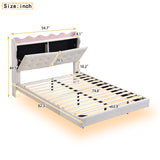 Hearth and Haven Full Size Upholstery Platform Bed Frame with Led Light Strips, Headboard Storage Space and Two Usb Charging Deisgn, Beige WF315761AAA