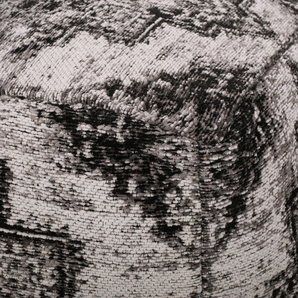 English Elm Sellek Square Pouf Beige & Black — Versatile 16"x16" Fabric Ottoman, Floor Cushion, 200lb Capacity B181P162899