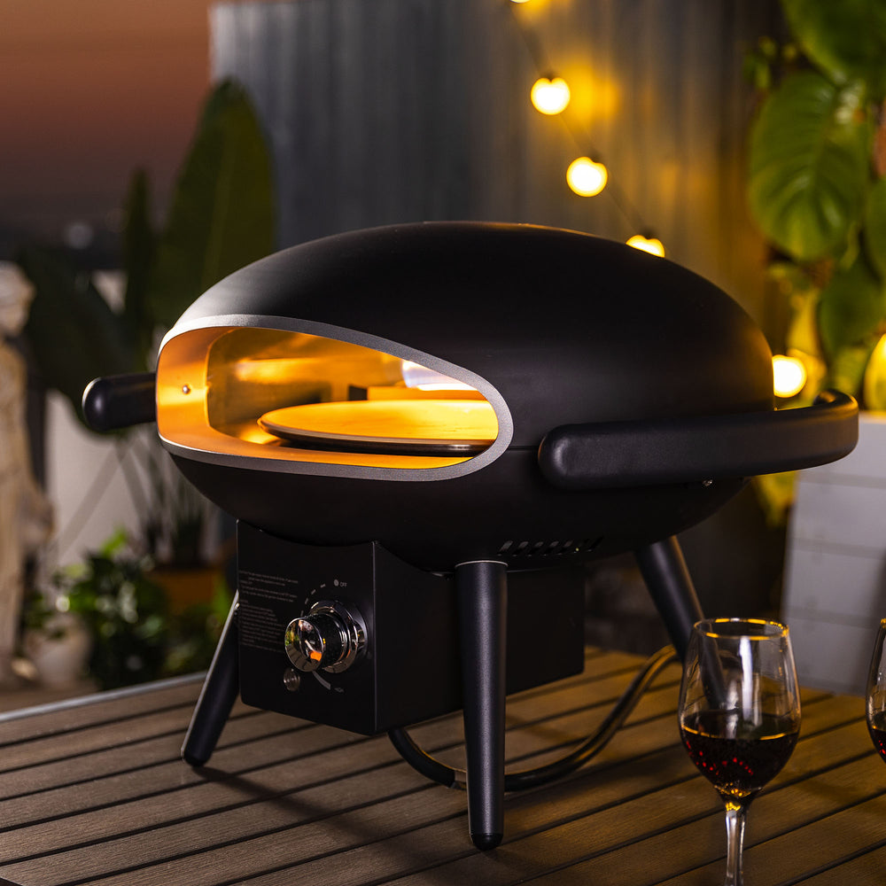 English Elm Gas Outdoor Pizza Oven Portable 15000BTU Propane Cooker with 12" Stone, Rotating Motor, Accessories W853135529