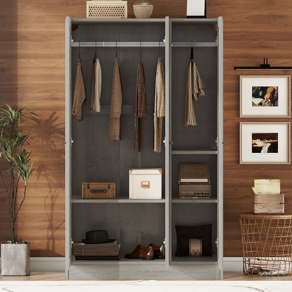 English Elm 3-door Shutter Wardrobe Gray Mdf Finish with Hanging Rail and Shelves for Bedroom LP006004AAE