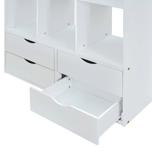 English Elm Twin Loft Bed with Built-in Desk Open Shelving and Led Lighting for Kids Rooms White LT000366AAK