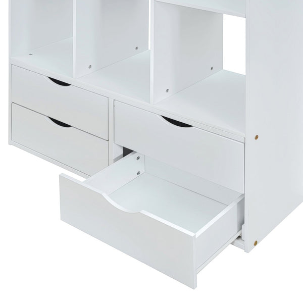 English Elm Twin Loft Bed with Built-in Desk Open Shelving and Led Lighting for Kids Rooms White LT000366AAK
