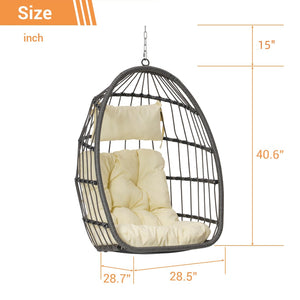 English Elm Outdoor Pe Rattan Egg Hanging Chair with Cushion Galvanized Steel Patio Swing W874107308