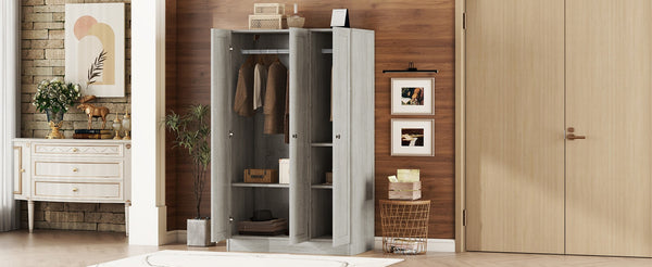 English Elm 3-door Shutter Wardrobe Gray Mdf Finish with Hanging Rail and Shelves for Bedroom LP006004AAE