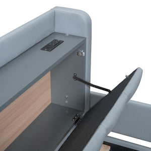 English Elm Queen Upholstered Platform Bed with Twin XL, Hydraulic Storage, USB Ports, Rail Converts to Two Beds SF000116AAE