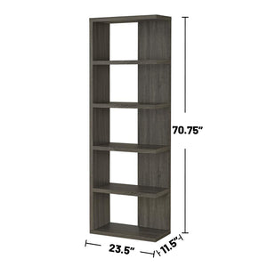 English Elm 5-Tier Rustic Bookcase in Weathered Grey Finish with 4 Open Shelves for Books, Plants & Decor Displays B016P163586