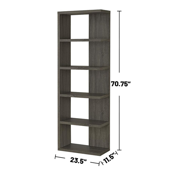 English Elm 5-Tier Rustic Bookcase in Weathered Grey Finish with 4 Open Shelves for Books, Plants & Decor Displays B016P163586