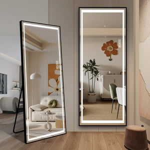 English Elm Led Lighted Floor Mirror Aluminum Frame Full Body Dressing Bedroom Standing Vanity W2071124505