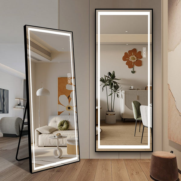 English Elm Led Lighted Floor Mirror Aluminum Frame Full Body Dressing Bedroom Standing Vanity W2071124505
