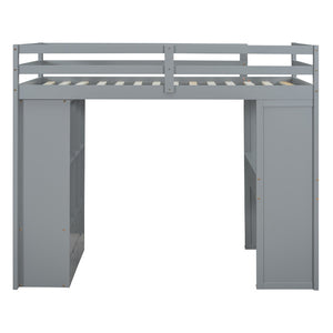 English Elm Twin Loft Bed with Built-in Desk Open Shelving and Led Lighting for Kids Rooms Gray LT000366AAE