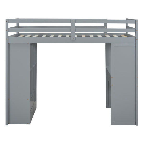 English Elm Twin Loft Bed with Built-in Desk Open Shelving and Led Lighting for Kids Rooms Gray LT000366AAE