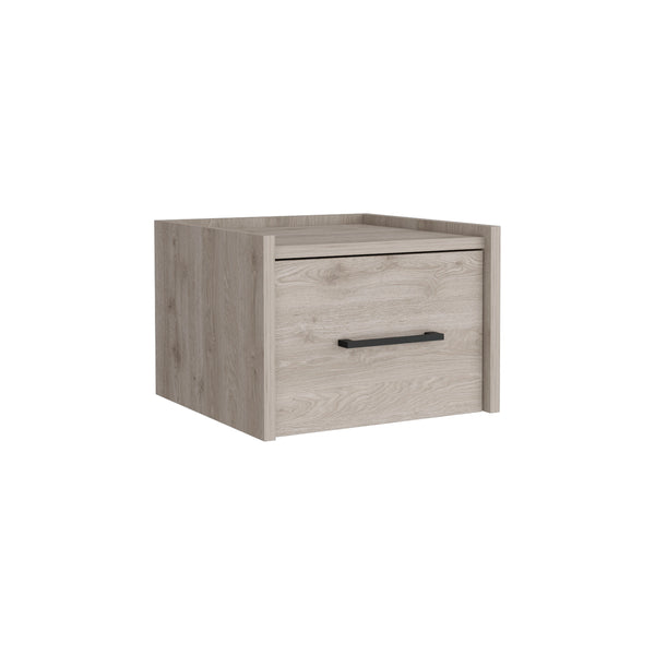 English Elm Floating Nightstand with Drawer and Open Shelf, Wall-Mounted Minimalist Design for Small Spaces Light Gray 17 L x 16 W x 5 H B097P163091