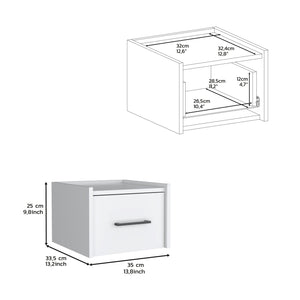 English Elm Floating Nightstand with Drawer and Open Shelf, Wall-Mounted Minimalist Design for Small Spaces White 17 L x 16 W x 5 H B097P163089