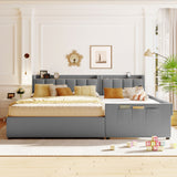 Hearth and Haven Denver Queen Size and Twin XL Size Upholstered Platform Bed with Hydraulic Storage and Drawers, Grey SF000116AAE