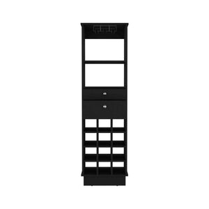 English Elm DEPOT Zircon Bar Cabinet Two Drawers Black – Elegant Storage with Six Wine Cubbies and Solid Base B097133220