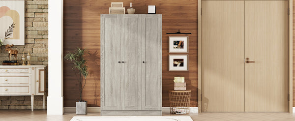 English Elm 3-door Shutter Wardrobe Gray Mdf Finish with Hanging Rail and Shelves for Bedroom LP006004AAE