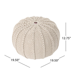 English Elm Bordeaux Knitted Cotton Pouf - Stylish Beige Ottoman & Floor Cushion For Cozy Home Decor Accents B181P162840