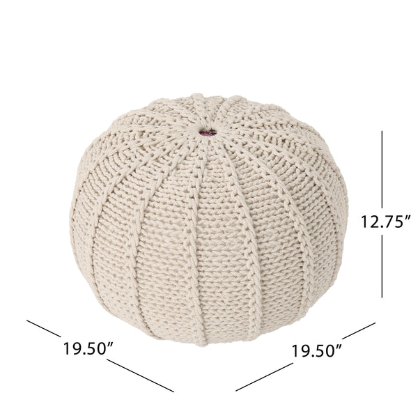 English Elm Bordeaux Knitted Cotton Pouf - Stylish Beige Ottoman & Floor Cushion For Cozy Home Decor Accents B181P162840