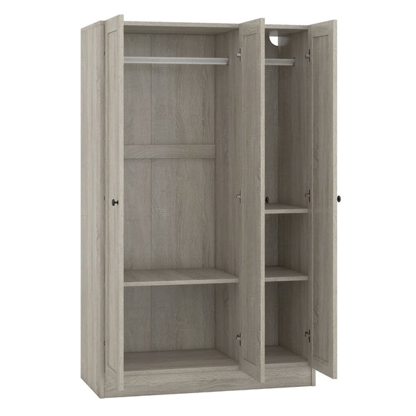 English Elm 3-door Shutter Wardrobe Gray Mdf Finish with Hanging Rail and Shelves for Bedroom LP006004AAE