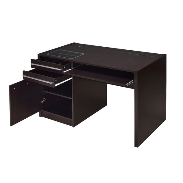 English Elm Connect-it Cappuccino Office Desk with Tempered Glass, Lift-Top Power Outlet, 3 Drawers & Cabinet B016P163683