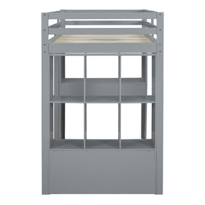 English Elm Twin Loft Bed with Built-in Desk Open Shelving and Led Lighting for Kids Rooms Gray LT000366AAE