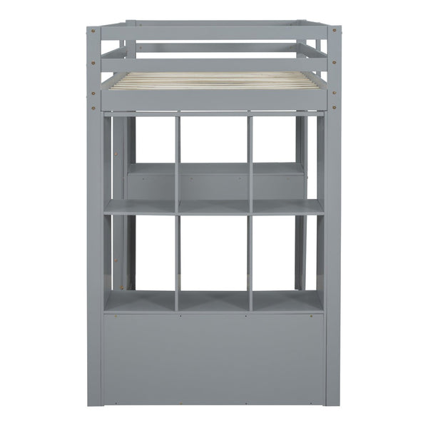English Elm Twin Loft Bed with Built-in Desk Open Shelving and Led Lighting for Kids Rooms Gray LT000366AAE