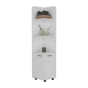 English Elm 62H" Corner Cabinet White with 3-Tier Open Shelves & 2-Door Base, Modern Legs, Space-Saving Bathroom Storage B097133210