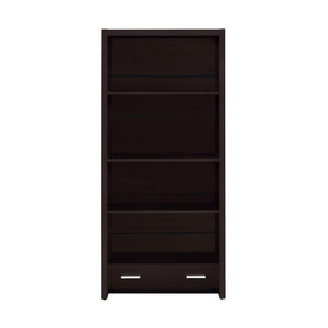 English Elm 4-Shelf Cappuccino Bookcase with Drawer, Smooth Metal Glides and Silver Pulls for Office Storage and Display B016P164159
